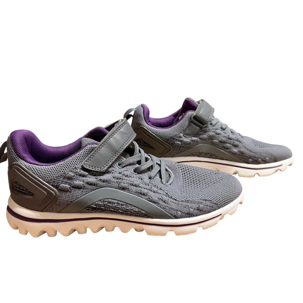 Propet Womens Grey Purple Knit Walking Shoes WAT093M Size 8 M Adjustable Strap
